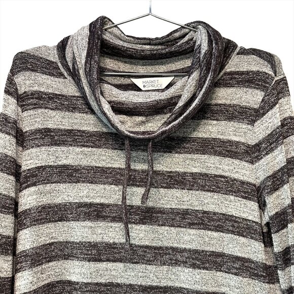 MARKET & SPRUCE Granita Striped Knit Sweater Dress‎ - Small - black, grey - cowl - Picture 2 of 7